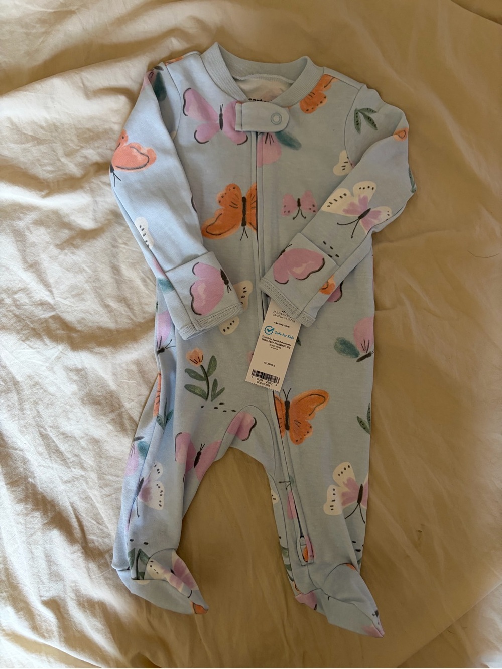 NWT Carter’s Blue Butterfly Print Footed One-Piece
